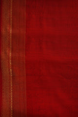 Ruby Red Maheshwari Saree with Zari Border & Golden Booti