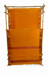 Sunrise Orange Maheshwari Saree with Big Zari Border
