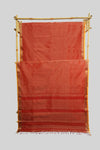 Coral Peach Maheshwari Silk Cotton Saree with Golden Zari Border & Striped Pallu |