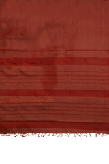 Coral Peach Maheshwari Silk Cotton Saree with Golden Zari Border & Striped Pallu |