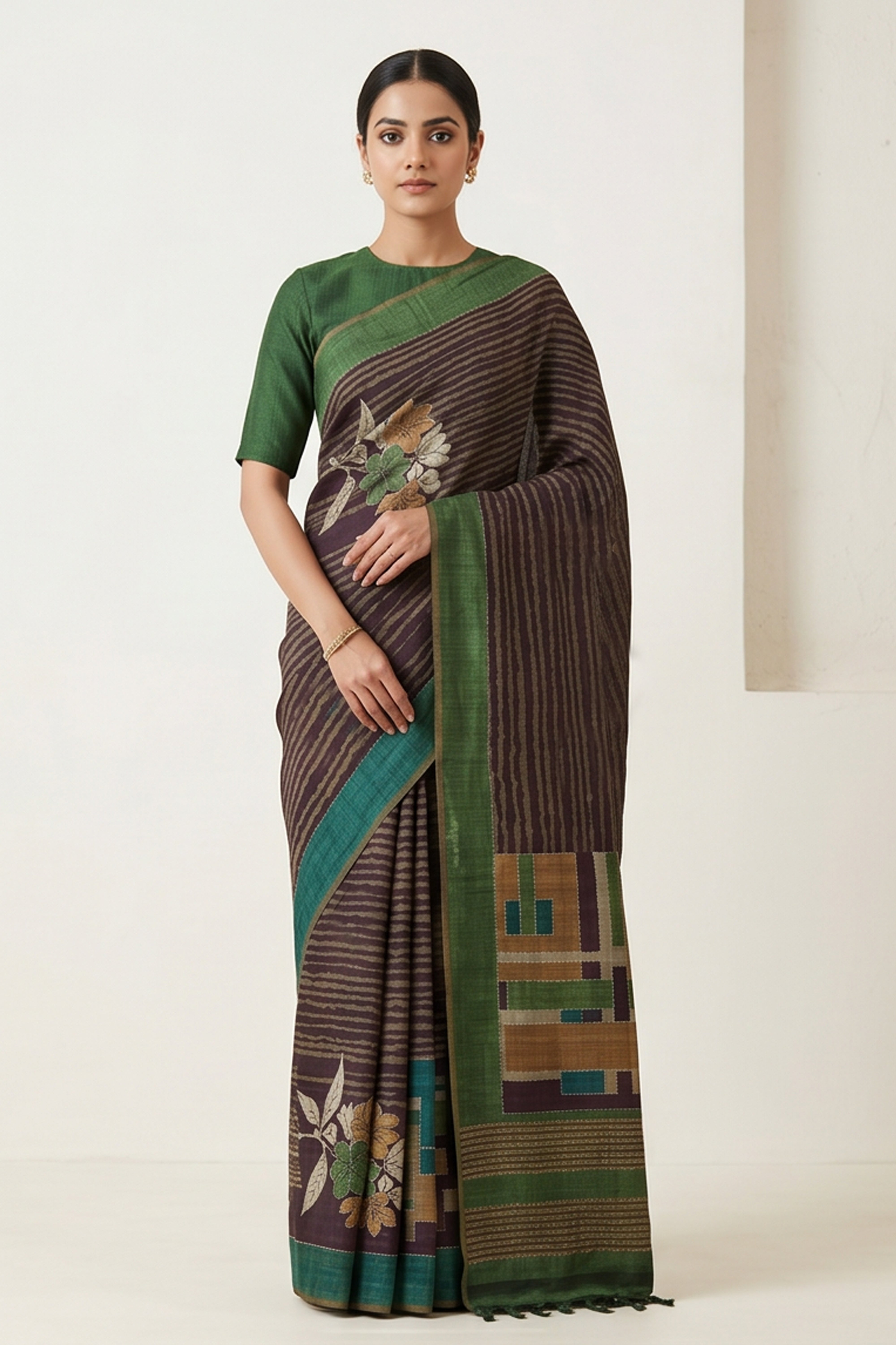 Pure Kosa Silk Saree with Hand Kantha Work