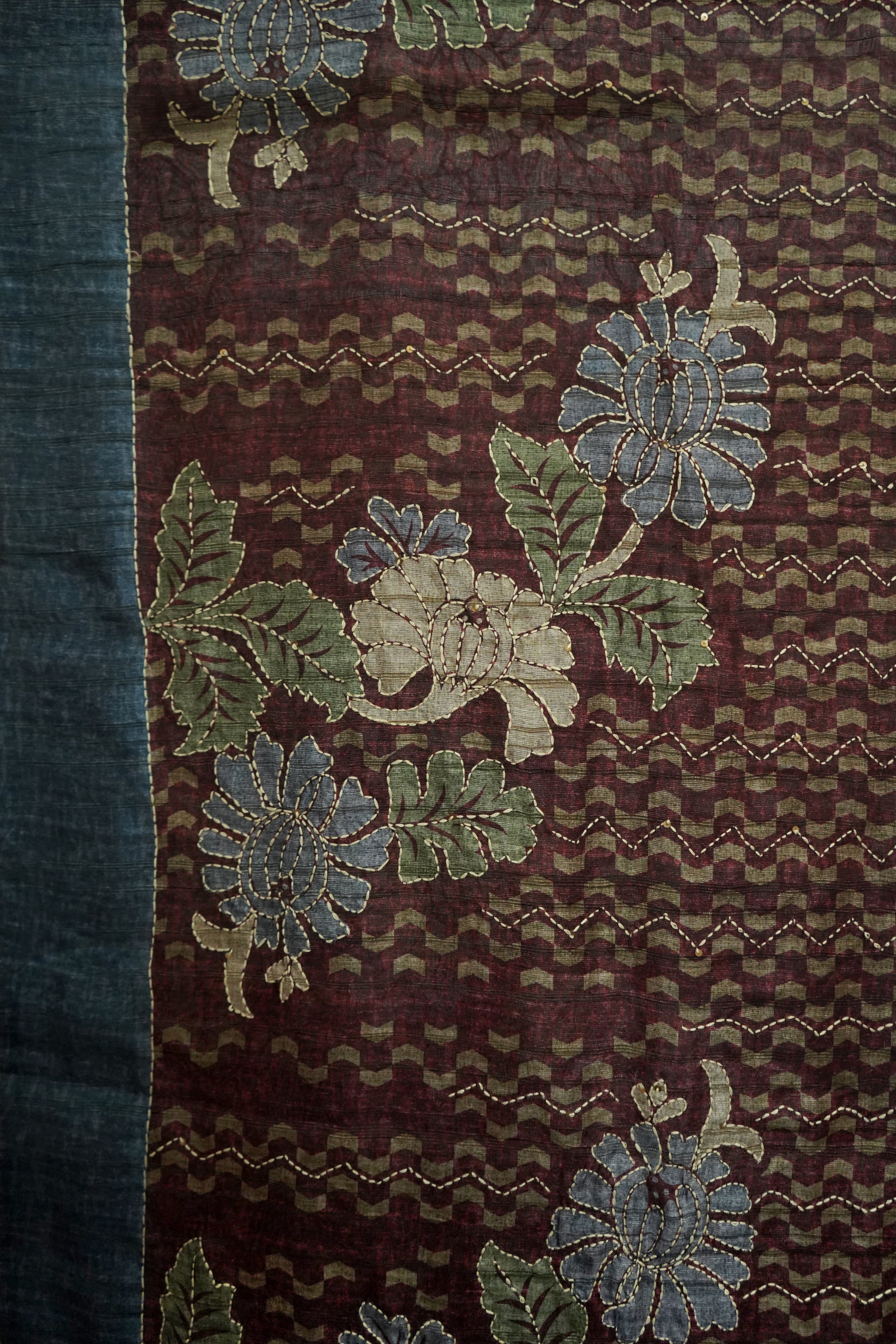 Pure Kosa Silk Saree with Hand Kantha Work