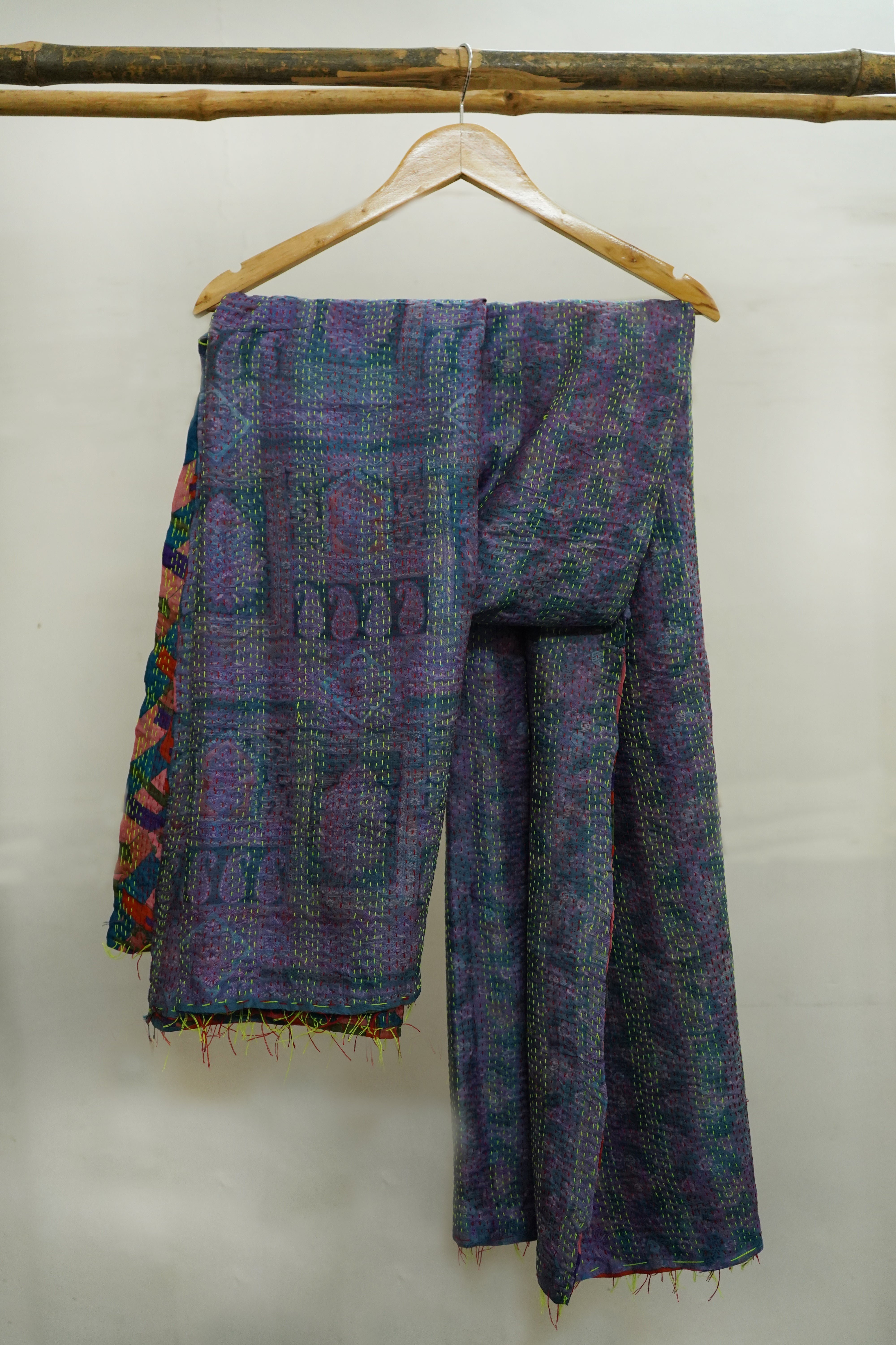 Reversible Pure Silk Kantha Work Dupatta