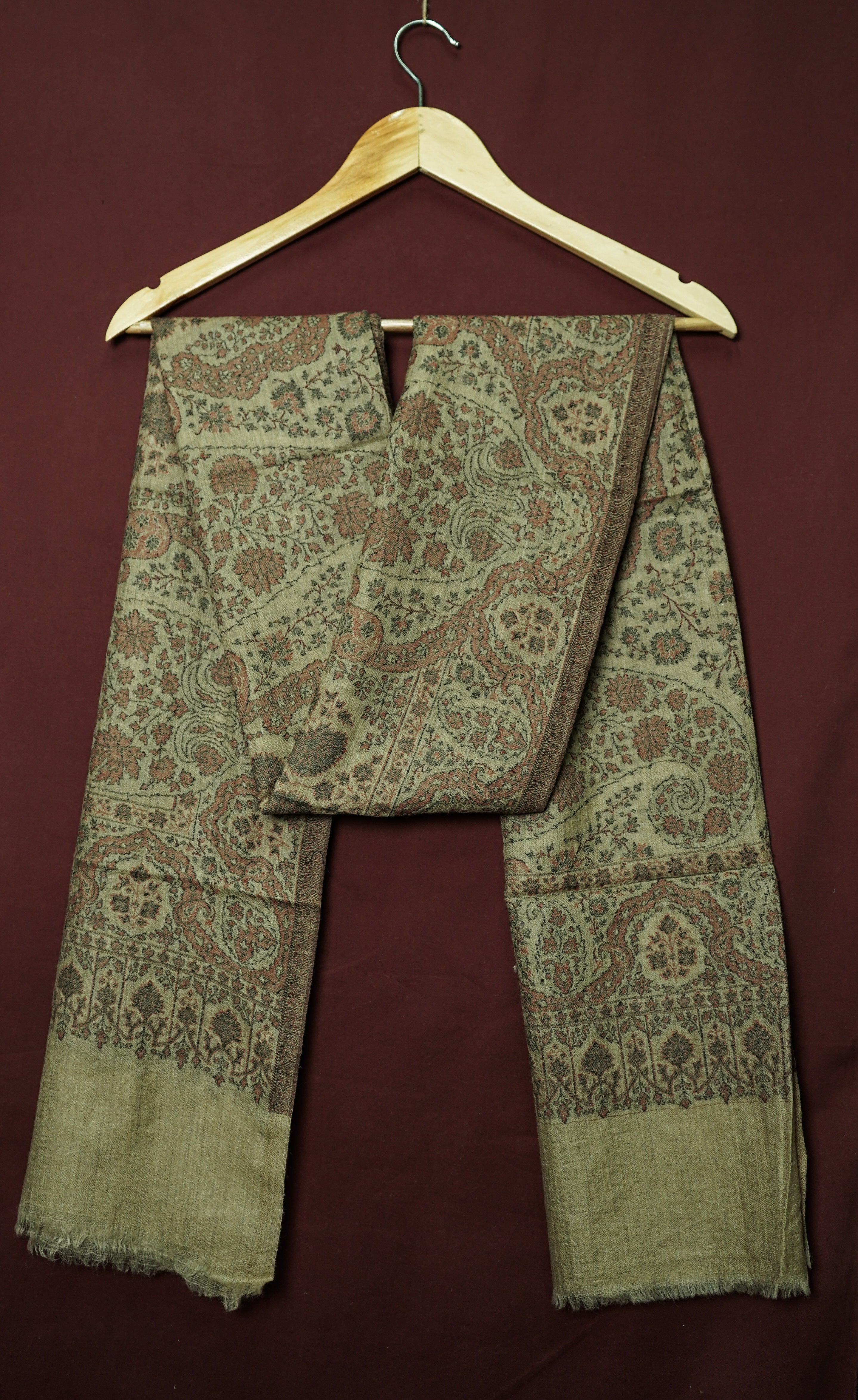 Pure Pashmina Handwoven Beige Brown Kani Work Shawl