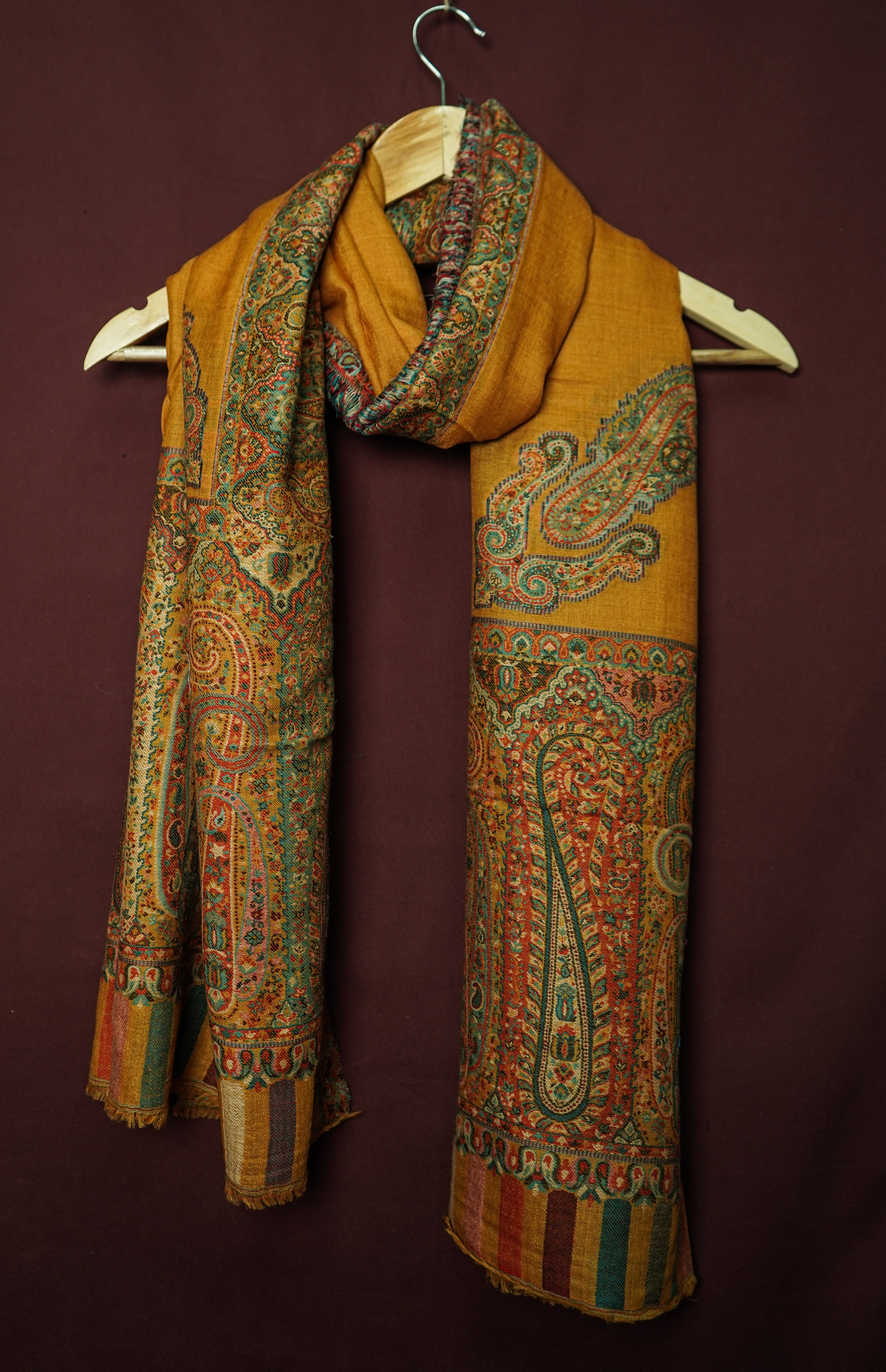 Pure Kashmiri Pashmina Kani Work Handwoven Luxury Shawl – Mustard Yellow