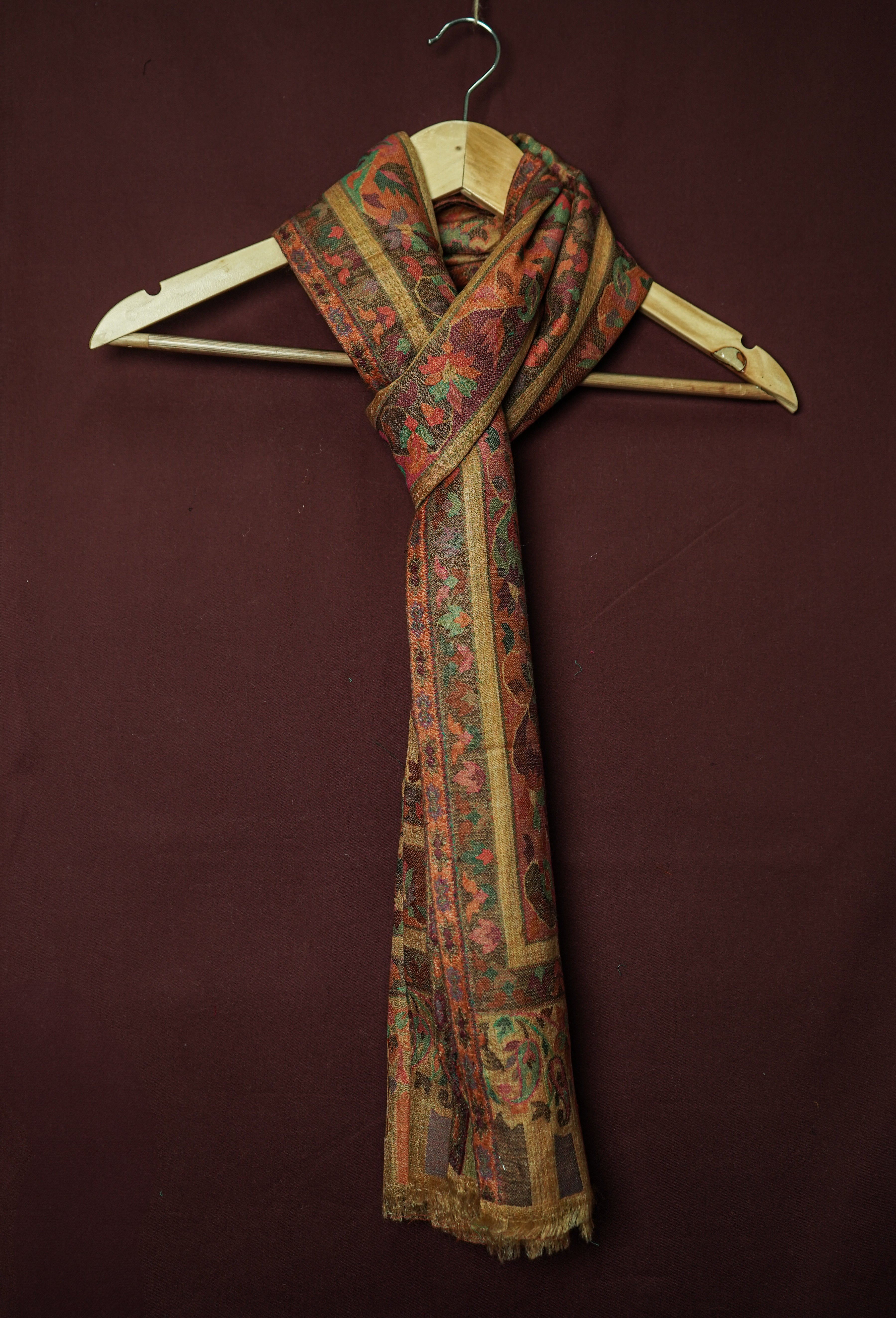 Handwoven Pure Kashmiri Pashmina Kani Work Shawl – Golden Yellow with Multicolour