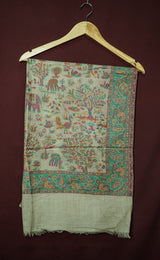 Handwoven Pure Kashmiri Pashmina Kani Work Shawl – Grey with Green Border