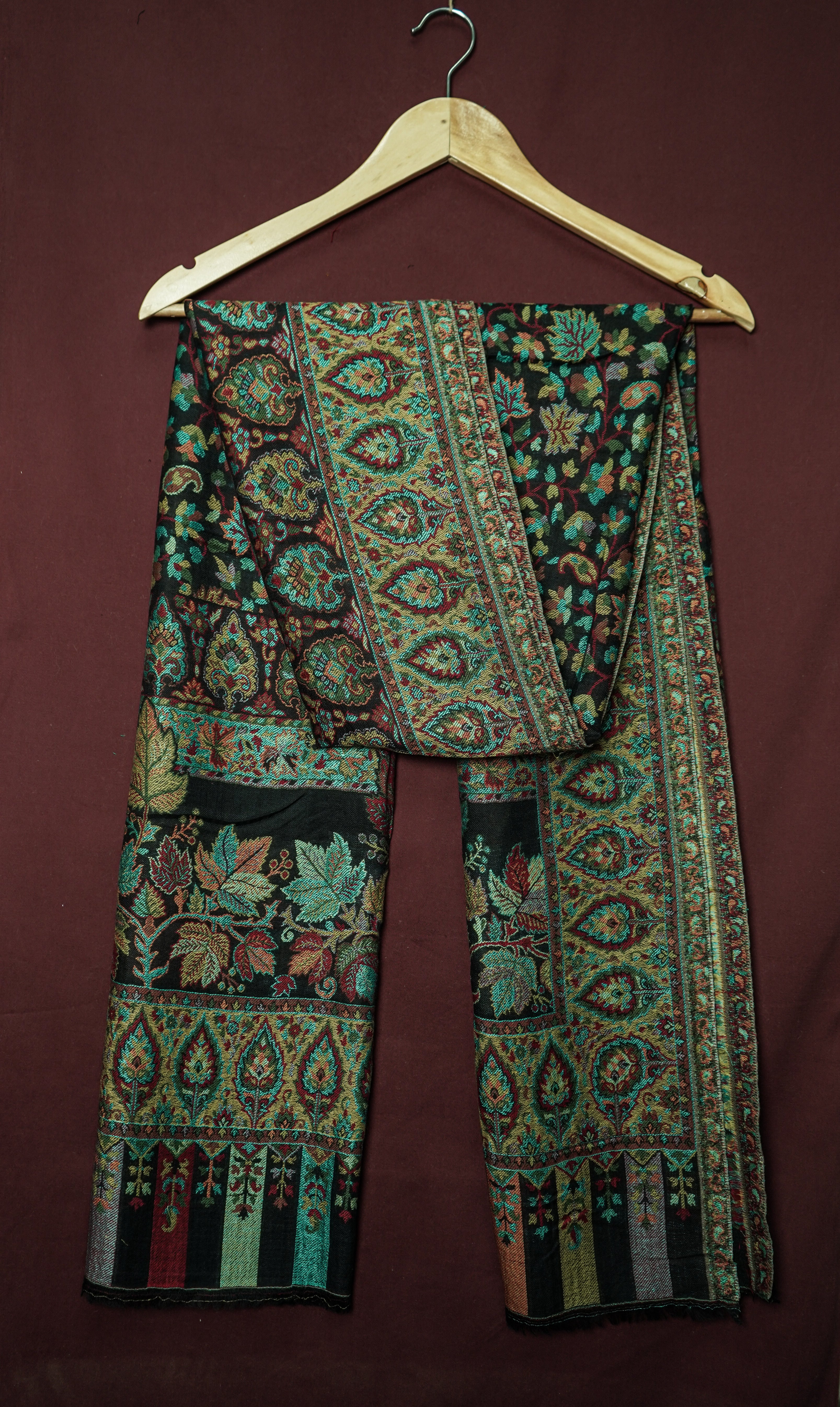 Handwoven Pure Kashmiri Pashmina Kani Work Shawl – Black with Multicolour