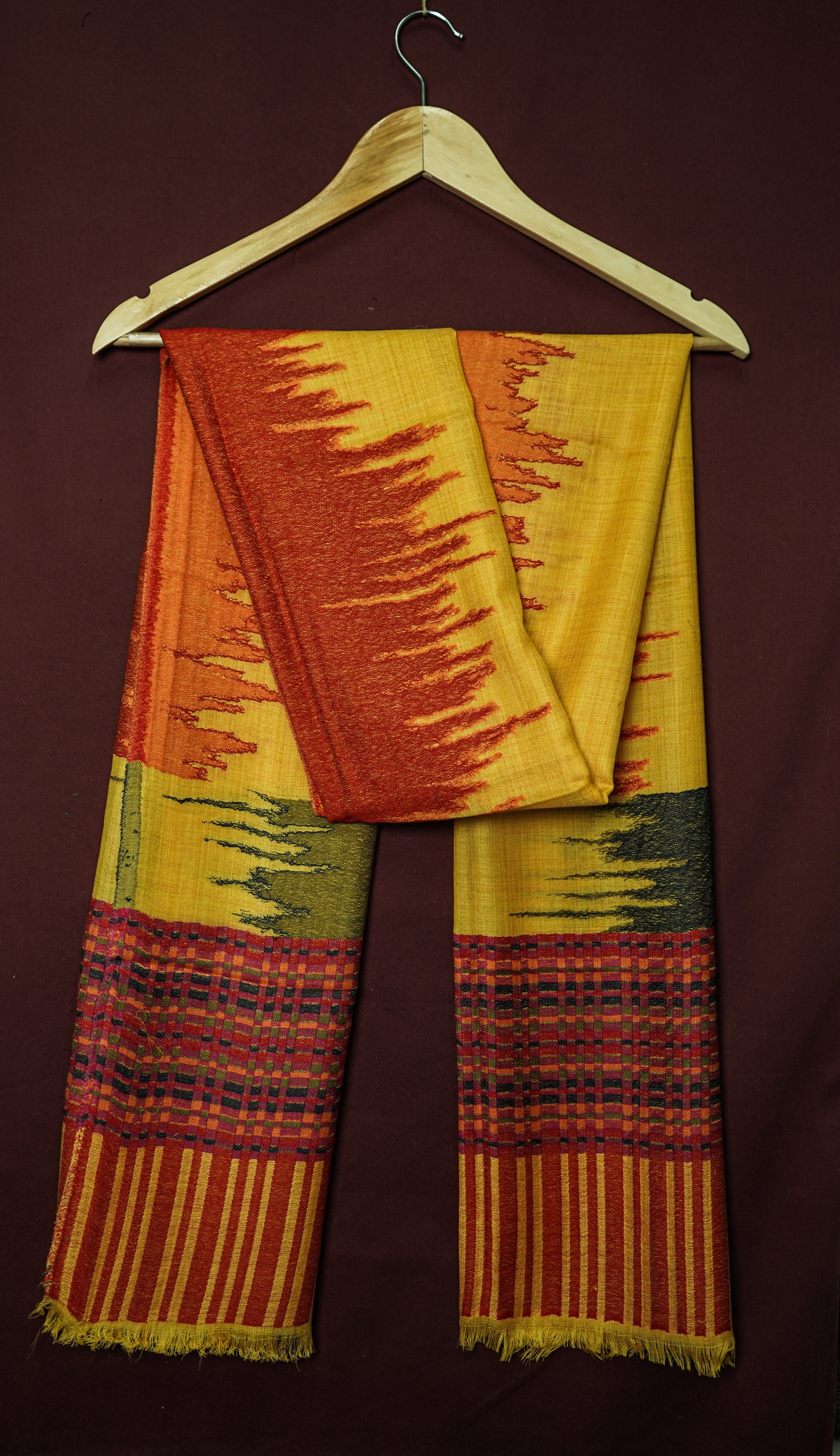 Handwoven Pure Kashmiri Pashmina Kani Work Shawl – Yellow with Multicolour Blend