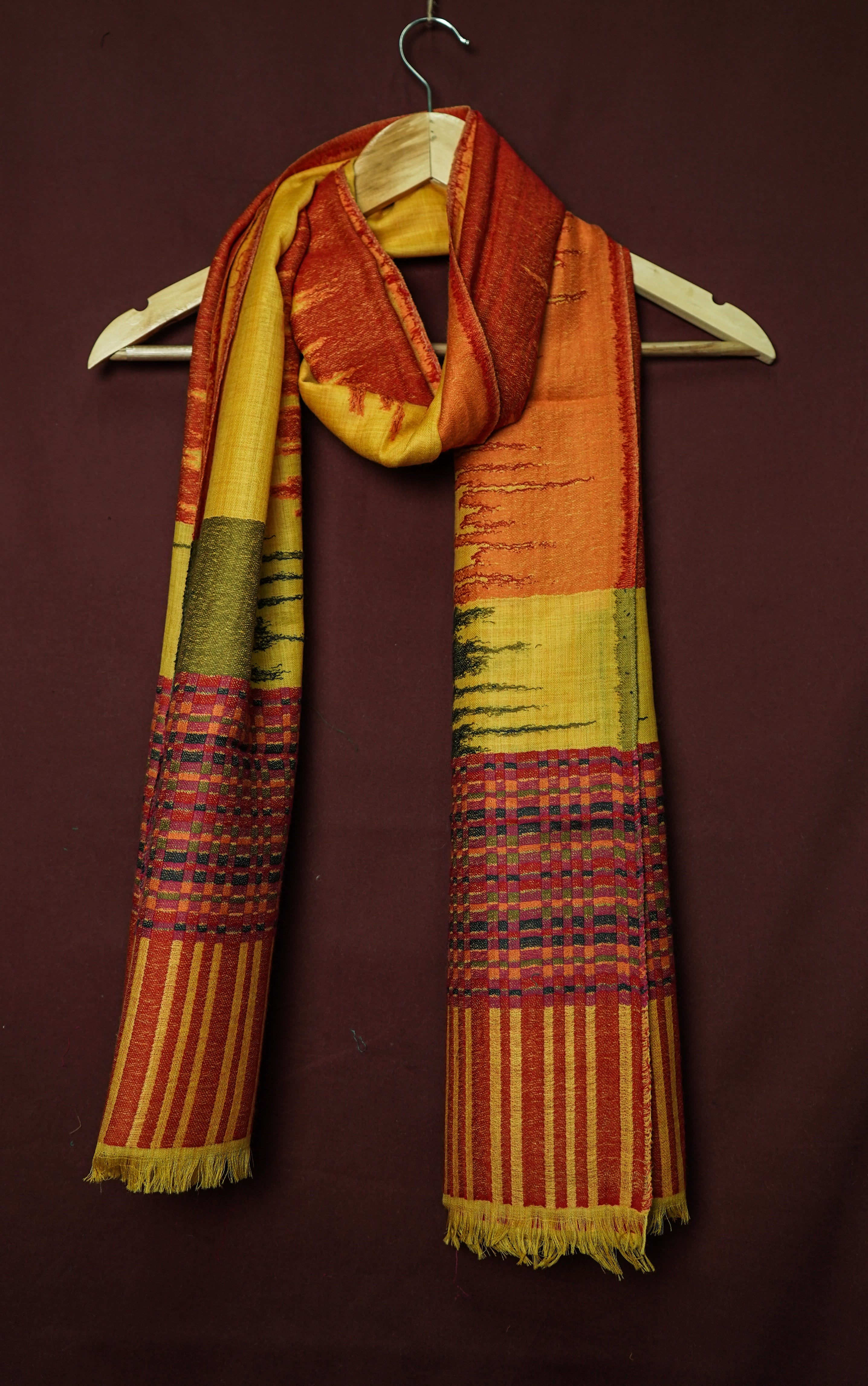 Handwoven Pure Kashmiri Pashmina Kani Work Shawl – Yellow with Multicolour Blend