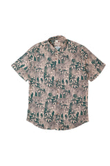 Men's Tropical Tiger Print Cotton Blend Half Sleeve Shirt