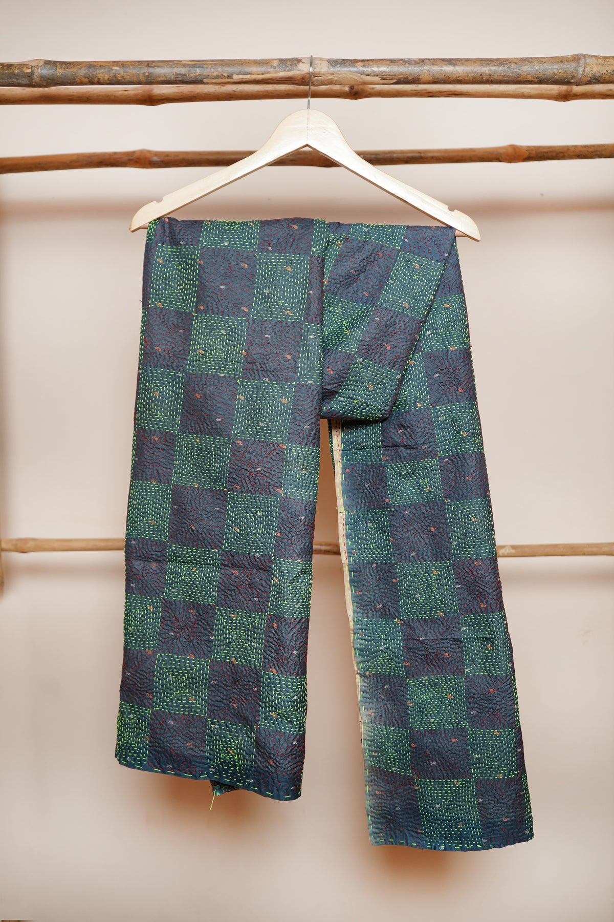 Reversible Handcrafted Kantha Work Silk Dupatta
