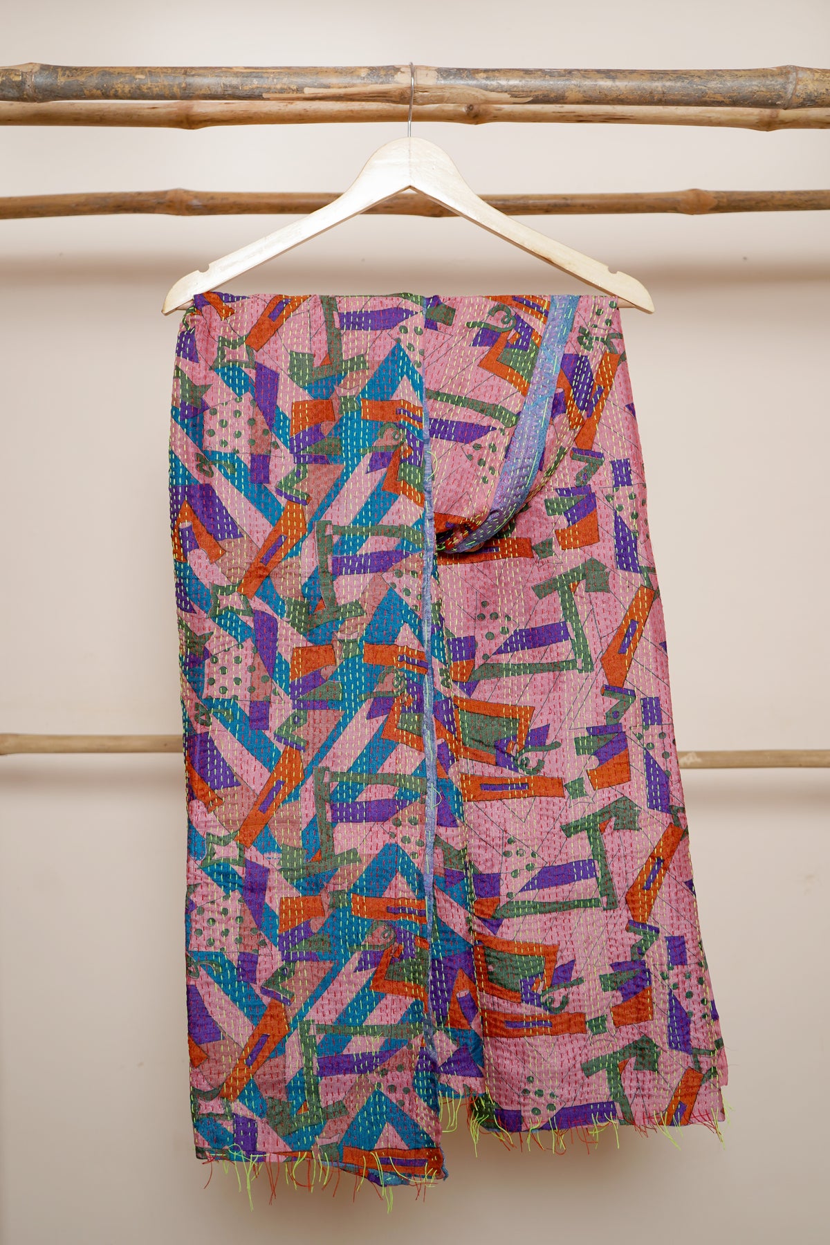 Reversible Pure Silk Kantha Work Dupatta
