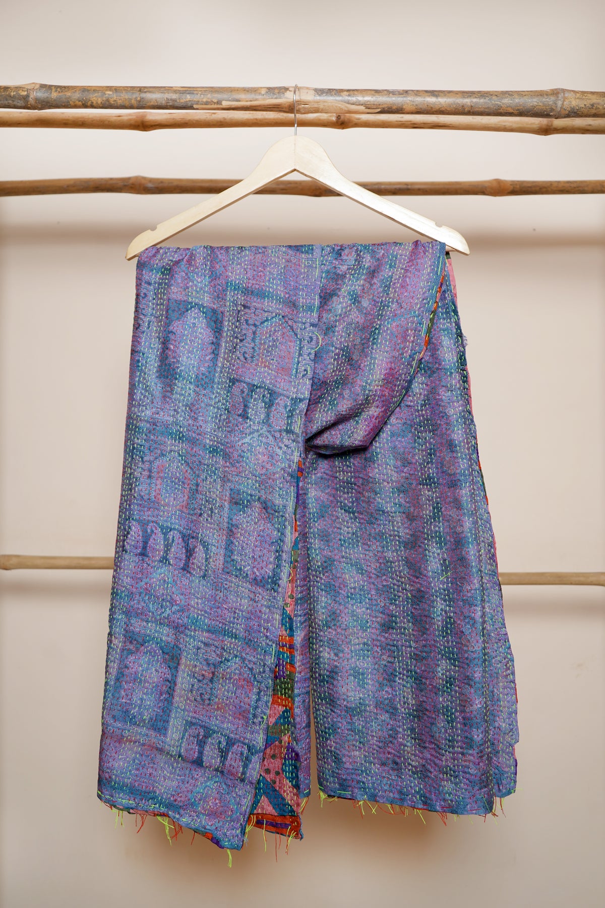 Reversible Pure Silk Kantha Work Dupatta