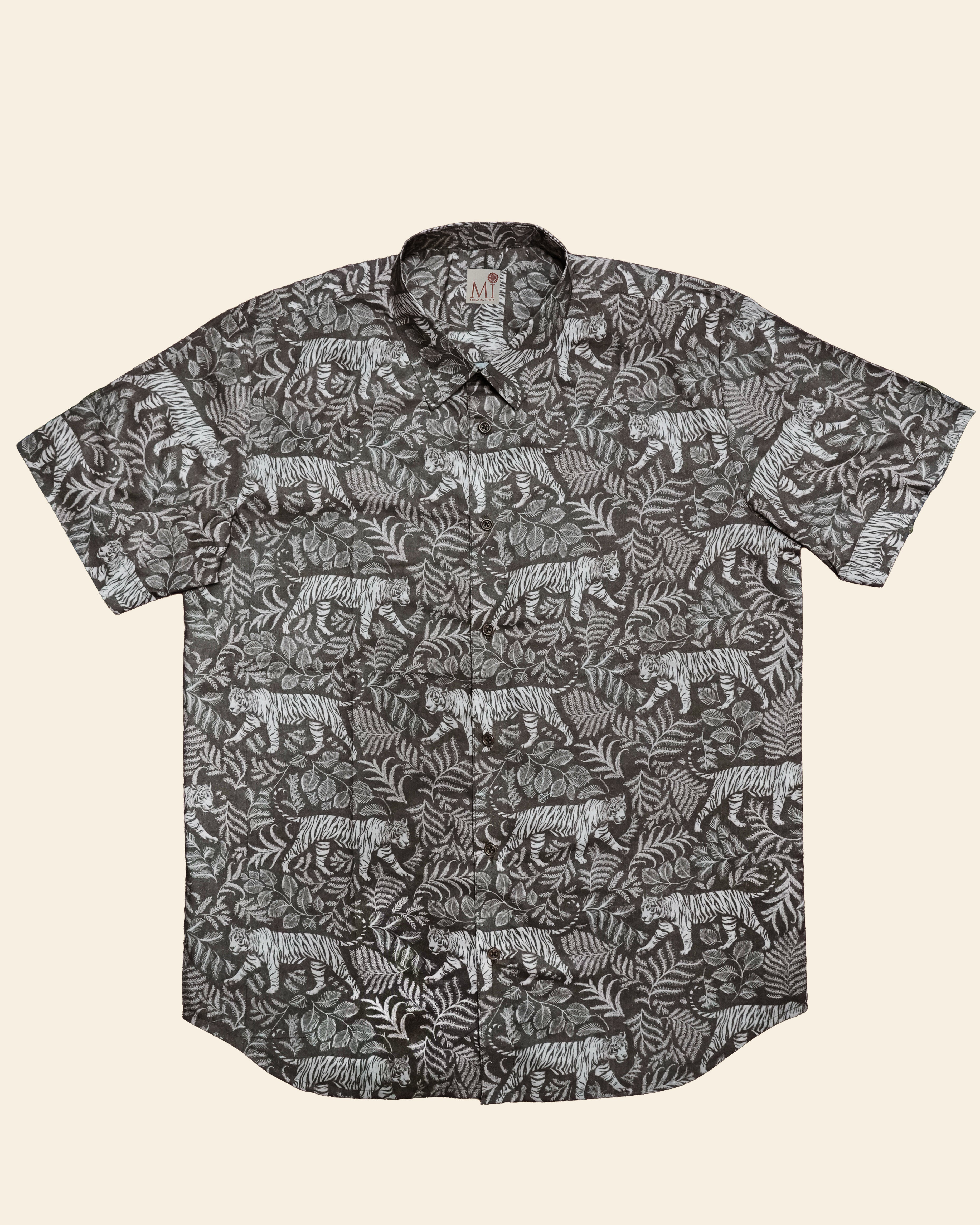 Men’s Mix Cotton TigerTropical Print Casual Shirt