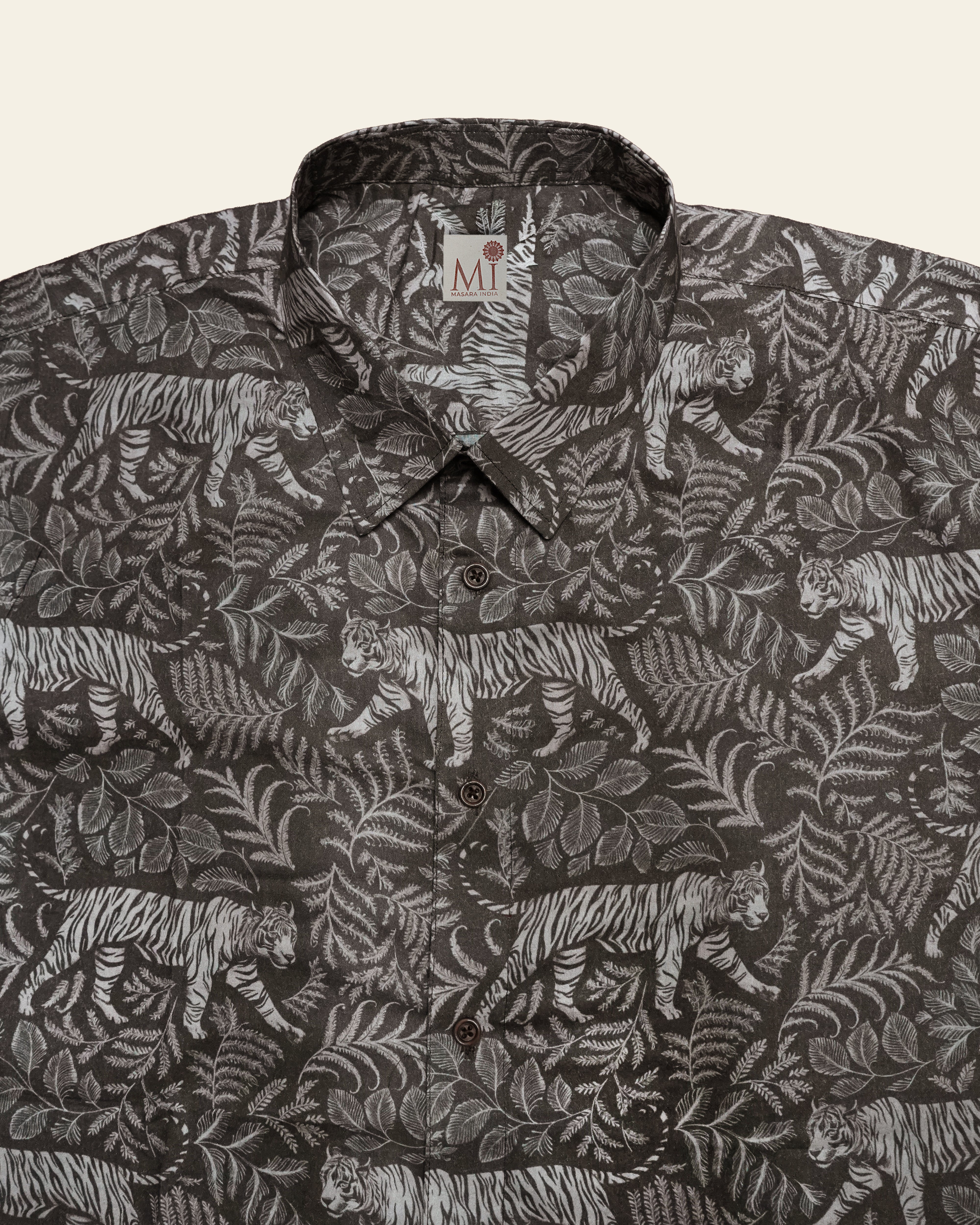 Men’s Mix Cotton TigerTropical Print Casual Shirt