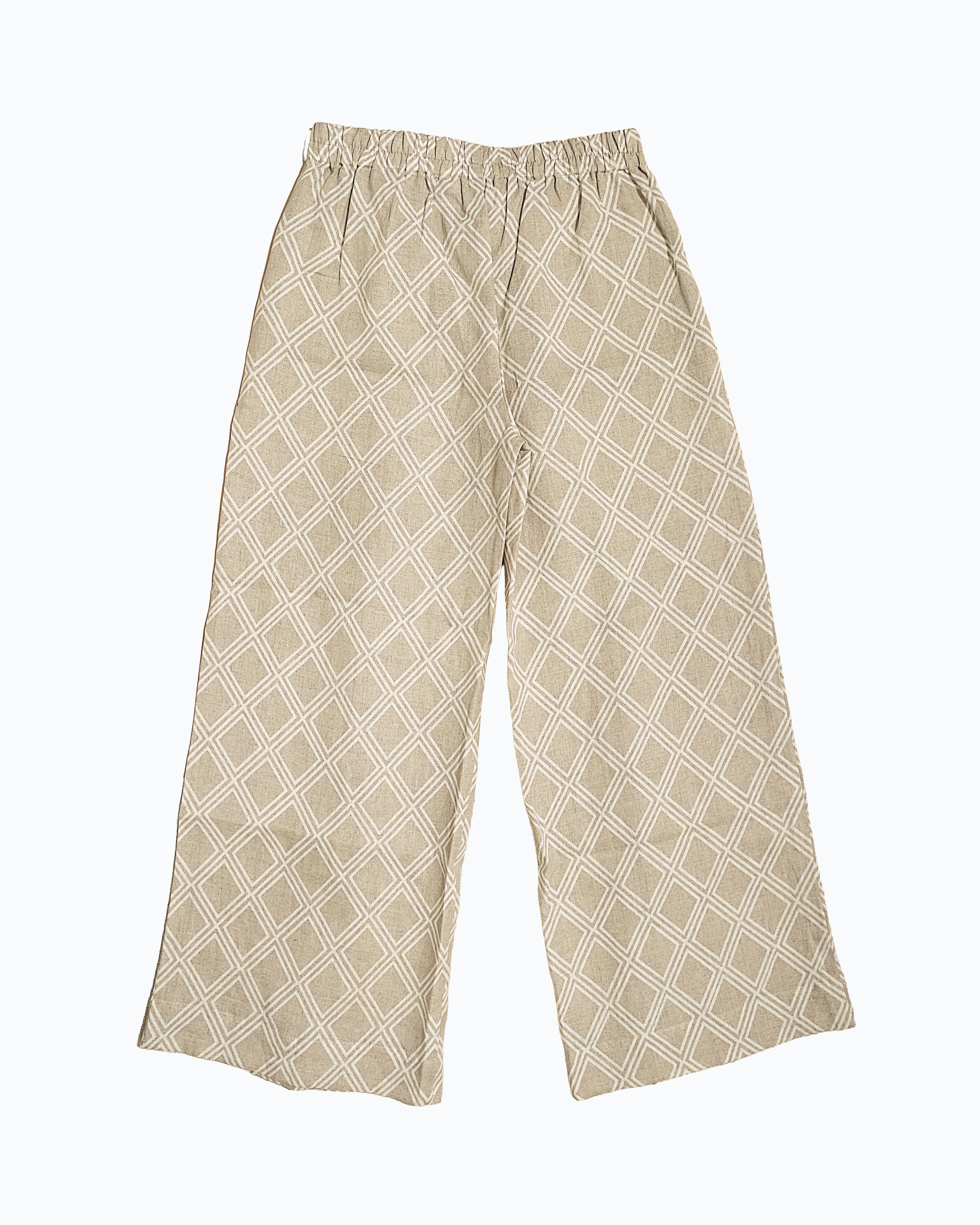 Women’s Pure Linen Beige Box Pleated Trousers