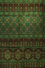 Vintage Olive Green & Rust Chanderi Cotton Silk Ajrak Hand Block Print Saree with Blouse Piece
