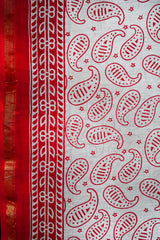 Chanderi Cotton Silk Red & White Batik Print Saree