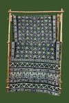 Chanderi Cotton Silk Black & Green Batik Print Saree