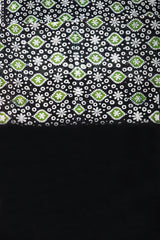 Chanderi Cotton Silk Black & Green Batik Print Saree