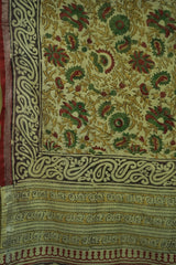 Elegant Beige & Olive Green Chanderi Cotton Silk Saree with Kalamkari Print