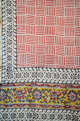 Elegant RedChanderi Cotton Silk Saree with Block Print with Blouse Piece