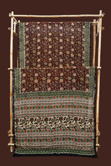 Exquisite Deep Maroon & Olive Green Chanderi Cotton Silk Saree with Blouse Piece