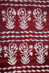 Elegant Maroon & White Batik Print Chanderi Cotton Silk Saree with Blouse Piece