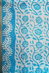 Elegant Sky Blue & White Batik Print Chanderi Cotton Silk Saree with Blouse Piece (