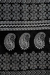 Black & White Chanderi Cotton Silk Artistic Bird Pattern Block Print Saree with Blouse Piece