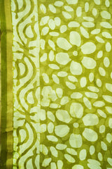 Lime Green Cotton Silk ChanderiSareeDabu Print With Blouse Piece