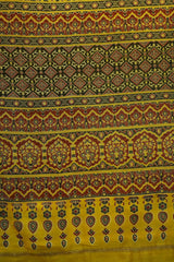 Traditional Mustard Yellow Ajrak Print Chanderi Cotton Silk Saree with Blouse Piece