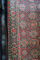Elegant Cotton Silk Chanderi Saree with Ajrak PrintDesign | with Blouse Piece