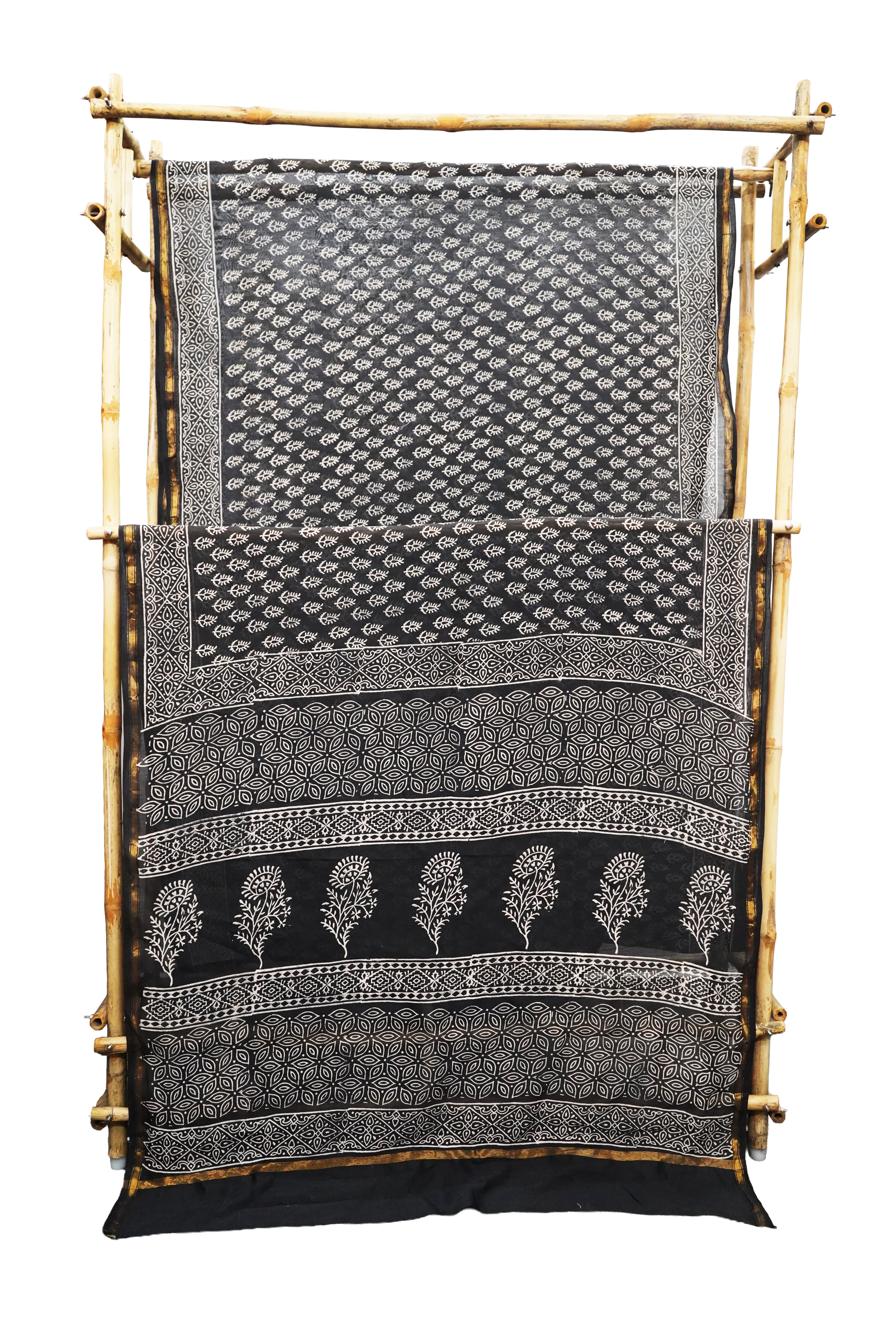 Black & White Cotton Silk Chanderi Saree with Elegant Ethnic Print