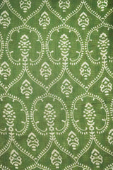 Rust Red & Olive Green Cotton Silk Chanderi Saree with Ajrak Print