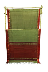 Maheshwari Cotton Silk Saree Check Pattern with Maroon Silk Border & Golden Zari