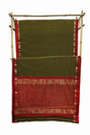 Elegant Dark Olive Green Maheshwari Cotton Silk Check Border Saree