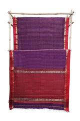 Elegant Purple Maheshwari Cotton Silk Check Border Saree