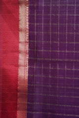 Elegant Purple Maheshwari Cotton Silk Check Border Saree