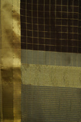 Maheshwari Cotton Silk Chocolate Brown Silk Check Border Sare