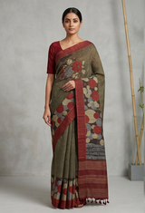 Pure Kosa Silk Saree with Hand Kantha Work
