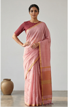 Maheshwari Cotton Silk Full Tissue Saree – Baby Pink with Golden Border