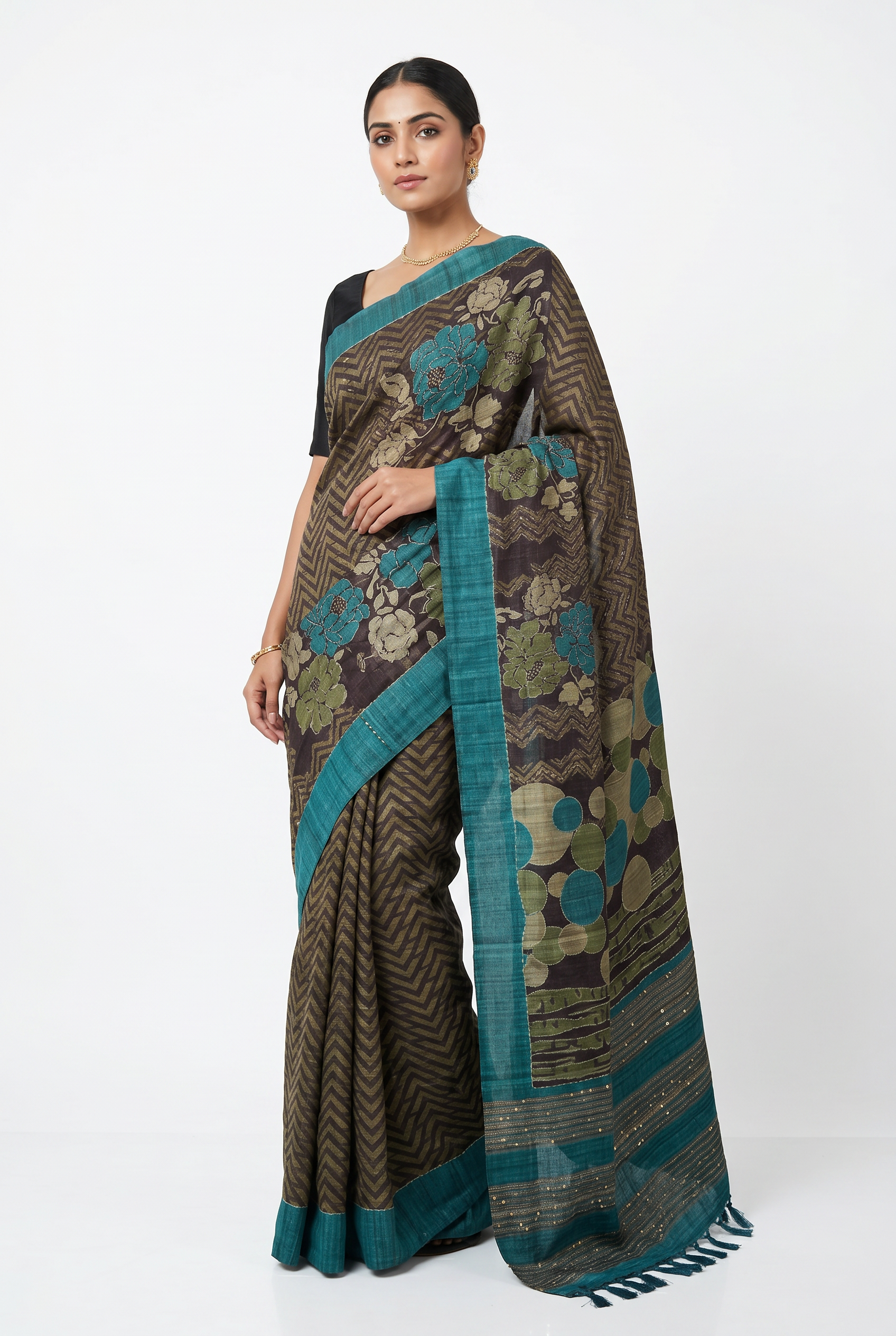 Pure Kosa Silk Saree with Hand Kantha Work