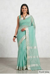 Maheshwari Cotton Silk Silver Border Saree