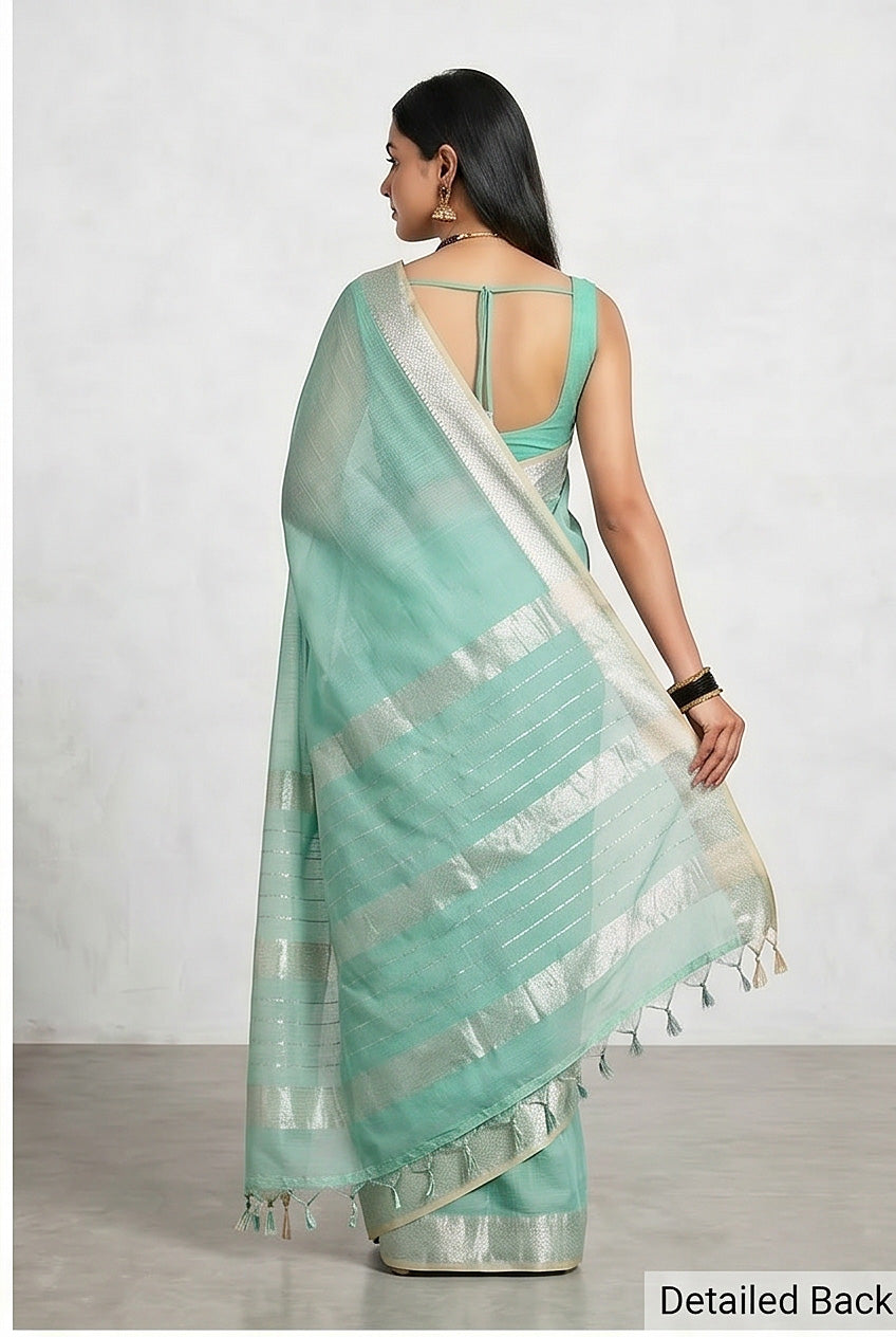 Maheshwari Cotton Silk Silver Border Saree