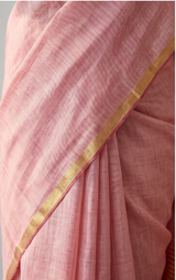 Maheshwari Cotton Silk Full Tissue Saree – Baby Pink with Golden Border