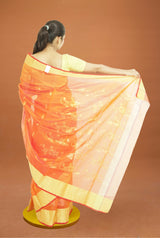 ChanderiSilk Cotton Saree- Orange | Elegant Festive Wear