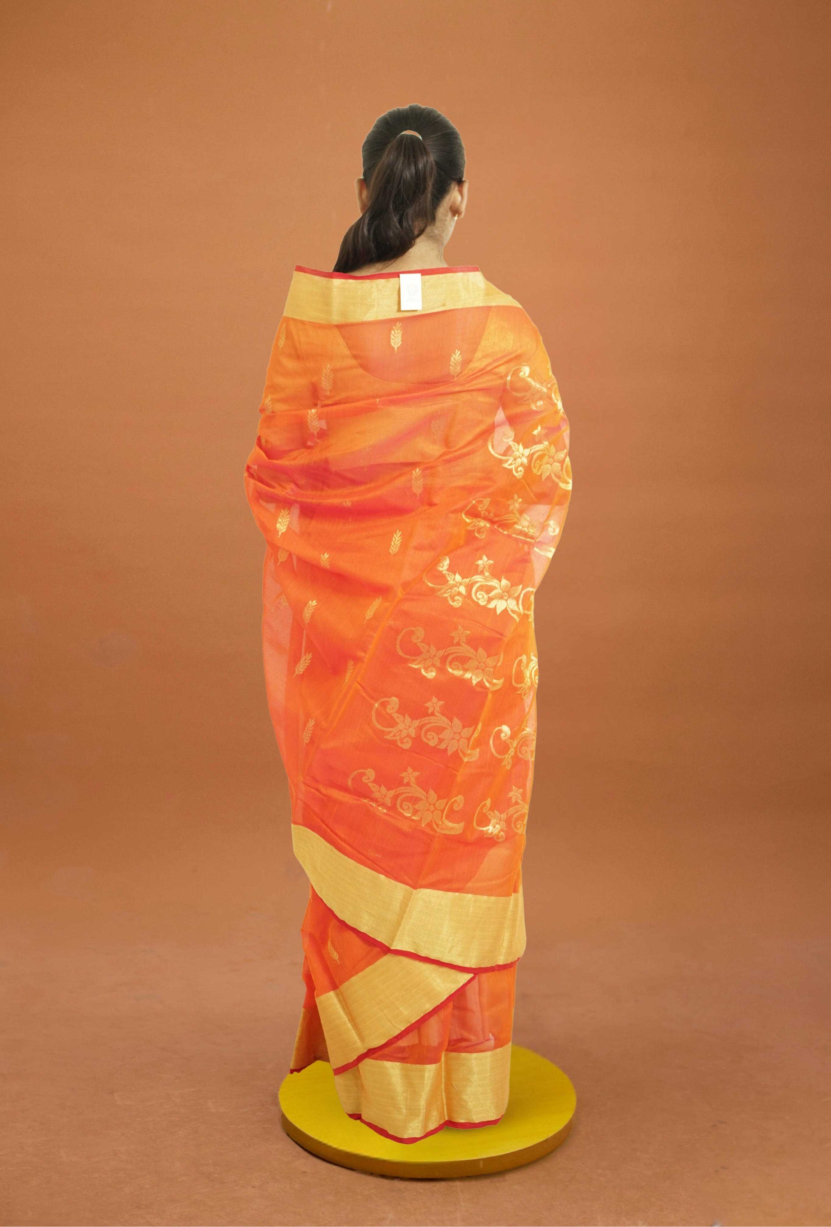 ChanderiSilk Cotton Saree- Orange | Elegant Festive Wear