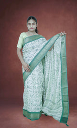 Bamboo Silk Saree – Bheel Print ,Sea Green